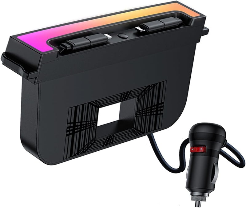 Vellhezy محور USB لطراز تسلا Y Juniper 2025-2026 وطراز 3 Highland 2024-2025 ملحقات، شحن سريع USB-C بقوة 120 واط مع كابلات قابلة للسحب، 2-منفذ مع إضاءة محيطة RGB مدمجة تناسب وحدة التحكم المركزية - Image 1